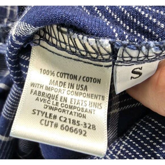 Cloth Stone Shirt Women Small Navy Blue Off Shoulder Check Plaid Slit Picnic - Picture 10 of 14